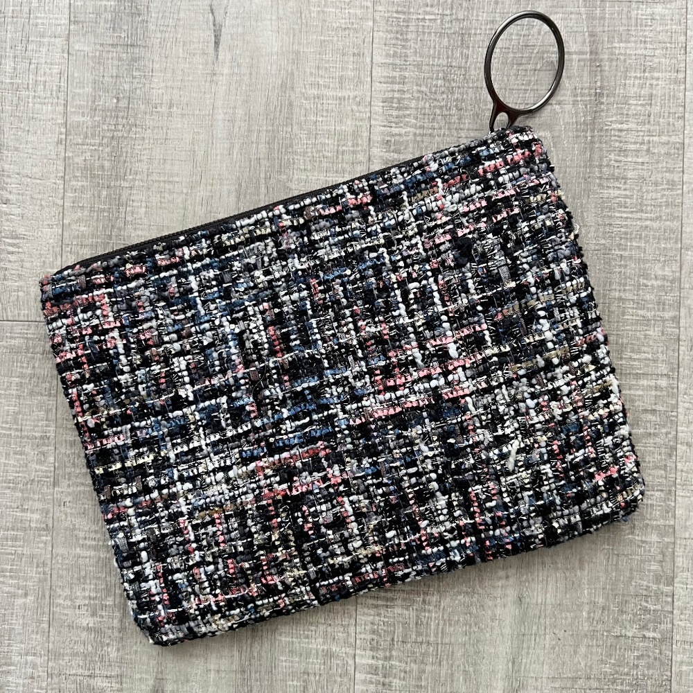 Textured Metallic Thread Tweed Woven Clutch